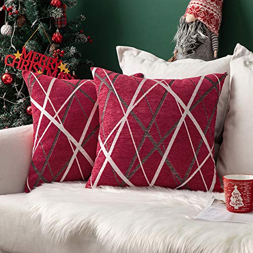 Read more about the article MIULEE Pack of 2 Christmas Decorative Throw Pillow Covers Woven Textured Chenille Cozy Modern Concise Soft Red Square Cushion Shams for Bedroom Sofa Car 16 x 16 Inch