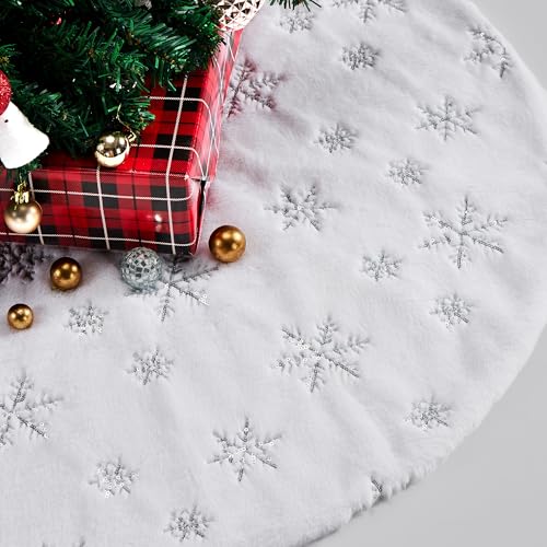 You are currently viewing Anyoupin Sequin Christmas Tree Skirt, Christmas Tree Stand Cover with Sequins Snowflakes for Christmas Holiday Party Decor, White Tree Skirt (48 Inches, Silver Sequins Snowflakes)