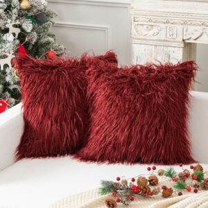 Read more about the article Kevin Textile Fur Fuzzy Throw Pillow Cover Pack of 2 Christmas Decor Home Deluxe Soft Plush Merino Style Red Faux Fluffy Cushion Case for Bedroom Sofa Chair,18-Inches/45cm, Red Pear