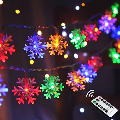 You are currently viewing Christmas Snowflake Lights, 20 FT 40 LED Battery Operated Multi Colored Snowflake String Lights with Remote, 8 Modes Timer Colorful Fairy Light for Bedroom Party Home Tree Decorations