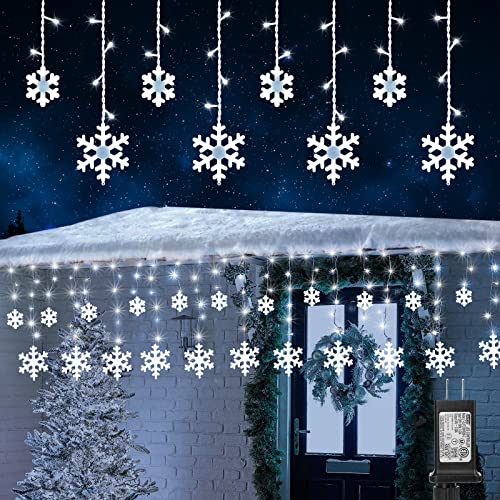 Read more about the article Christmas Snowflake Lights, 10.66ft 168 LED Icicle Lights Outdoor with 14 Drops, 8 Modes Waterproof Connectable Christmas Light for Eaves, Wedding, Garden, Yard, Indoor Outdoor Xmas Decor (White)