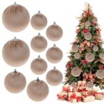 Funzhan 10pcs Khaki Velvet Balls Hanging Flocked Decoration Mixed Size Shatterproof Vintage Bauble Christmas Tree Festival Home Party Thanksgiving