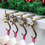 OUFINI Christmas Stocking Holders for Mantle Set of 4, Christmas Stocking Hangers for Mantel, Christmas Stocking Hooks for Mantle,Stocking Mantle Hangers, Bronze Stocking Hangers for Mantle