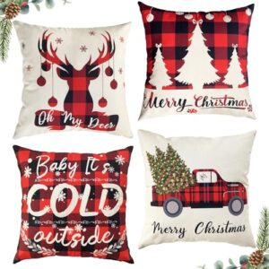 Read more about the article CGACOL Christmas Decorations Pillow Covers 18×18 inch Set of 4 Throw Pillow Covers Premium Soft Linen Farmhouse Pillowcases Cushion Covers for Sofa Couch Home Decor Gift Christmas Pillows