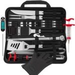 ROMANTICIST 26pcs Grilling Accessories Kit for Men Women, Stainless Steel Heavy Duty BBQ Tools with Glove and Corkscrew, Grill Utensils Set in Portable Canvas Bag for Outdoor,Camping,Backyard,Black