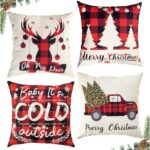 CGACOL Christmas Decorations Pillow Covers 18×18 inch Set of 4 Throw Pillow Covers Premium Soft Linen Farmhouse Pillowcases Cushion Covers for Sofa Couch Home Decor Gift Christmas Pillows