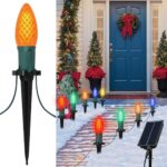 Fohil Solar Christmas Light Outdoor,1200mAh Solar Powered C9 LED Christmas Garden Lights with Stakes 25.7ft 20 LED Connectable Waterproof C9 Pathway Light for Path Patio Xmas Holiday Decoration