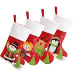 BSTAOFY Christmas Stockings Set of 4 Soft Patterned Santa Claus Animals Socks for Assorted Xmas Tree Hanging Decorations Party Ornaments Gifts Kids