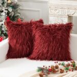 Kevin Textile Fur Fuzzy Throw Pillow Cover Pack of 2 Christmas Decor Home Deluxe Soft Plush Merino Style Red Faux Fluffy Cushion Case for Bedroom Sofa Chair,18-Inches/45cm, Red Pear