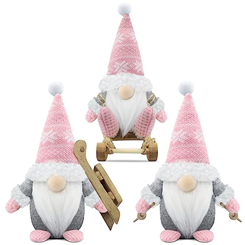 You are currently viewing Gehydy Set of 3 Christmas Gnomes Decorations Gift Handmade Sled Gnome Plush Stuffed Xmas Decor for Home Kitchen Farmhouse Tiered Tray – Pink