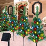 Aovciust 4PCS Solar Christmas Tree for Outdoor Christmas Decoration Pathway Lights with 80 C6 Multi-Color Lights Water Proof for Garden Yard and Outside Decorations