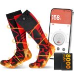 Lansru 8000mAh Heated Socks: Long-Lasting Battery Life Rechargeable Electric Socks | APP-Controlled | Cold Weather Foot Warmer Socks for Men Women | Outdoor Hunting Skiing Camping (Black/Red, 6-14)