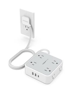 Read more about the article Flat Plug Power Bar with USB C, TESSAN 5 Ft Extension Cord Indoor with 8 Multi Outlets and 3 USB (1 USB C), Surge Protector Power Strip, Wall Mount Charging Station for Home Office Dorm, Gray