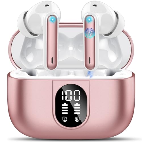 You are currently viewing Wireless Earbuds, 2024 Bluetooth 5.3 Headphones HiFi Stereo Ear Bud, 40Hrs Playtime Bluetooth Earbuds with 4 ENC Noise Cancelling Mics, IP7 Waterproof, LED Display Wireless Earphones for Sport Rose