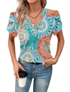 Read more about the article MOLERANI Short Sleeve Tops for Woman V Neck Casual Tees Summer Basic T Shirts,Print Green,S