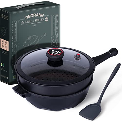 You are currently viewing TIBORANG 8 in 1 Multipurpose 11 Inch 5 Qt Frying Pans Nonstick with Lid,Steamed Grid,PFOA-Free,Dishwasher&Oven Safe,Works with All Stovetops(Black)