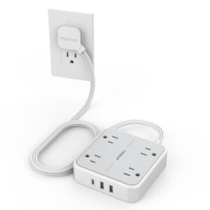 Read more about the article Flat Plug Power Bars with Surge Protector, Flat Extension Cord Indoor 5 Feet, TESSAN Power Strip with 4 Multiple Outlets 3 USB Ports (1 USB C), Surge Protection for Dorm Room Home Office, Gray