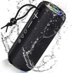 LENRUE Bluetooth Speaker,Wireless Portable Speaker, Waterproof Outdoor Speakers with Light,HiFi Stereo Sound, Long Playtime,Gift for Men and Woman to Beach,Pool, Bike, Shower (tarp-Black)