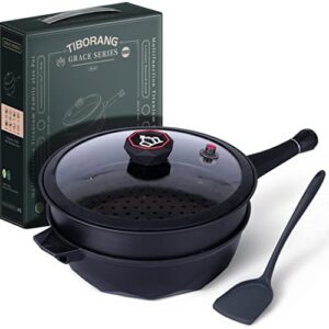 Read more about the article TIBORANG 8 in 1 Multipurpose 11 Inch 5 Qt Frying Pans Nonstick with Lid,Steamed Grid,PFOA-Free,Dishwasher&Oven Safe,Works with All Stovetops(Black)