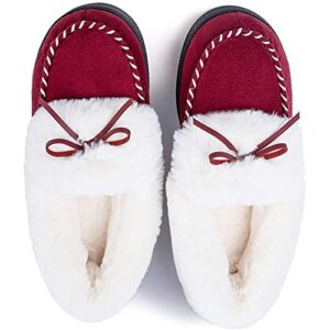 Read more about the article RockDove Women’s Faux Fur Lined Micro Suede Moccasin Slipper, Size 9.5-10.5 US Women, Burgundy Red