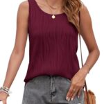 WNEEDU Womens Summer Tank Tops Ladies Loose Dressy Scoop Neck Sleeveless Flowy Shirts 2025 New Burgundy S