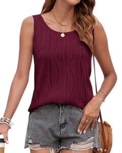 Read more about the article WNEEDU Womens Summer Tank Tops Ladies Loose Dressy Scoop Neck Sleeveless Flowy Shirts 2025 New Burgundy S