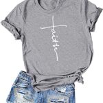 ALAPUSA Faith Shirts for Women Graphic Casual Short Sleeve Funny T-Shirts with Sayings Gray S