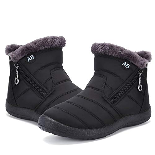 You are currently viewing Womens Snow Boots Winter Fur Lined Ankle Boots Ladies Side Zipper Warm Lightweight Booties Outdoor Anti-Slip Girls Walking Boots