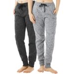 TEX2FIT 2-Pack Joggers for Women with Side Pockets, Rib Cuff Bottoms, Soft Fleece Sweatpants for Women (2pcs Set) (Light Grey/Dark Grey, X-Large)