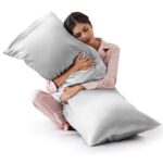 Love’s cabin Body Pillow Cover, 20×54 inches Light Grey Soft Satin Body Pillow case with Envelope Closure, Silky Slip Cooling Body Pillow Pillowcases for Hair and Skin, Similar to Silk Pillow Cases