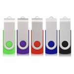 RAOYI 5 Pack 16GB USB Flash Drive USB 2.0 Memory Stick Swivel USB Stick 16G USB Drive Metal Cap Thumb Drive with LED Light USB Key for Data Storage (5 Mixed Colors: Black Red Blue Green Purple)