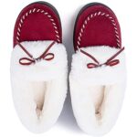 RockDove Women’s Faux Fur Lined Micro Suede Moccasin Slipper, Size 9.5-10.5 US Women, Burgundy Red