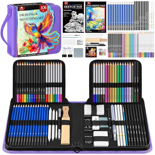 You are currently viewing 106 PCS Art Supplies Sketching Kit, Pro Drawing Pencils with 3-Color Sketchbook, Coloring Book, Colored Graphite Charcoal Watercolor & Metallic Pencils, Drawing Supplies Gifts for Artists Adults Kids