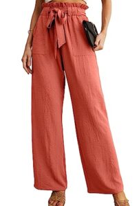 Read more about the article IWOLLENCE Wide Leg Pants Women Work Pants Women with Pockets High Waist Adjustable Knot Loose Casual Trousers Business Womens Pants Orange Pants Women X-Large