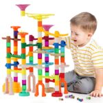 Marble Run, 166Pcs Marble Maze Building Block Toys for Kids, STEM Learning Toys Marble Track Race Set with 30 Glow in The Dark Glass Marbles Birthday Gift Toys for Boys & Girls Aged 3-12