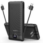 VEGER Portable Charger for iPhone Built in Cables and Wall Plug, 10000mah Slim Fast Charging USB C Power Bank, Travel Essential Battery Pack Compatible with iPhones, iPad, Samsung, and More(Black)