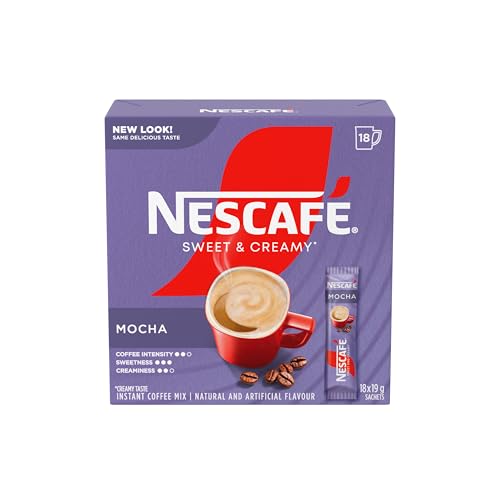 Read more about the article NESCAFE Sweet & Creamy Mocha Instant Coffee Mix, Single-serve Sachets Containing Coffee, Coffee Whitener & Sugar, Just Add Hot Water, 100% Responsibly Sourced Coffee, 342 g