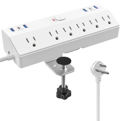 Read more about the article Desk Clamp Power Bar with 2 PD 20W USB-C, JXGUCAT Removable Fast Charging Desktop Edge Power Strip Surge Protector, 10ft Extension Cord Flat Plug with 6 AC Outlets, Fit 1.8″ Tabletop Edge