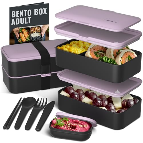 Read more about the article Bentoheaven Premium Bento Box Adult Lunch Box with 2 Compartments (40oz), Cutlery & Set of Chopsticks, Large Dip Container, Cute Black Japanese Bento Box, Rectangle, Microwavable (Violet Me Go)