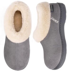 Read more about the article EverFoams Women’s Microsuede Memory Foam Slippers with Fluffy Faux Fur Collar and Indoor Non-Slip Rubber Sole (Gray, Size 7-8 M US)