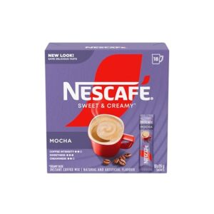 Read more about the article NESCAFE Sweet & Creamy Mocha Instant Coffee Mix, Single-serve Sachets Containing Coffee, Coffee Whitener & Sugar, Just Add Hot Water, 100% Responsibly Sourced Coffee, 342 g