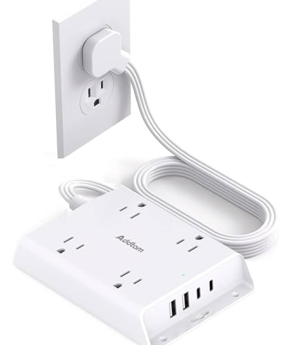 Read more about the article Surge Protector Power Bar, Addtam 5 ft Flat Plug Extension Cord with 4 USB Wall Charger(2 USB C Port), 4 Widely Outlets Desk Charging Station, Home Office and College Dorm Room Essentials