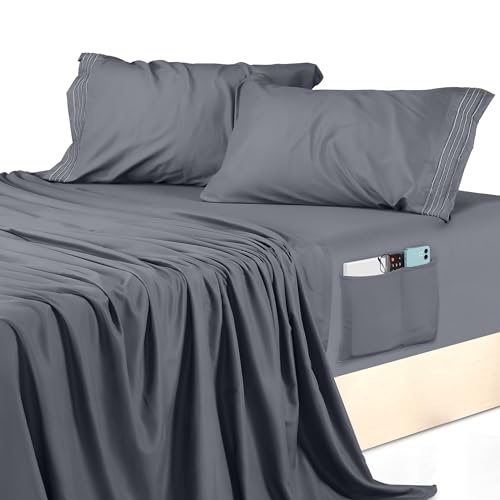 You are currently viewing Utopia Bedding Queen Sheet Set – Soft Microfiber 4 Piece Hotel Luxury Bed Sheets with Deep Pockets – Embroidered Pillow Cases – Side Storage Pocket Fitted Sheet – Flat Sheet (Grey, Queen)