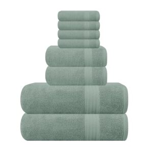 Read more about the article GLAMBURG Ultra Soft 8-Piece Towel Set – 100% Pure Ringspun Cotton, Contains 2 Oversized Bath Towels 27×54, 2 Hand Towels 16×28, 4 Wash Cloths 13×13 – Ideal for Everyday use, Hotel & Spa – Jade