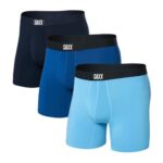 Saxx Men’s Underwear – Vibe Super Soft Boxer Briefs with Built-in Pouch Support – Underwear for Men, Pack of 3, Navy/City Blue/Heritage, Medium