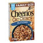 CHEERIOS – FAMILY SIZE PACK – Almond Oat Crunch Cereal Box, Whole Grain is the First Ingredient, No Artificial Colours, No Artificial Flavours, 516 Grams Package of Cereal