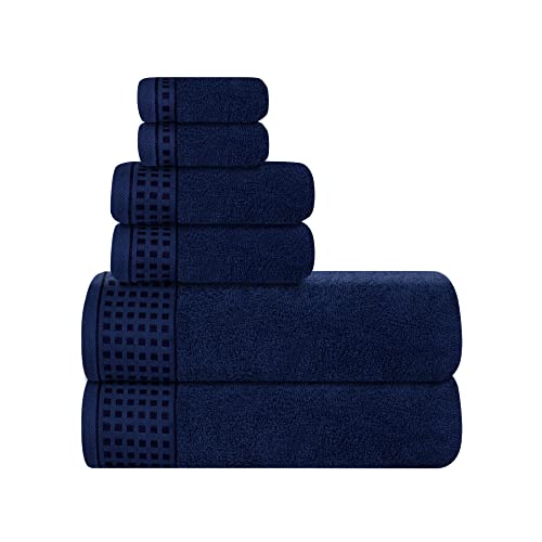 You are currently viewing GLAMBURG 100% Cotton Ultra Soft 6 Pack Towel Set, Contains 2 Bath Towels 28×55 Inches, 2 Hand Towels 16×24 Inches & 2 Wash Coths 12×12 Inches, Compact Absorbent Lightweight & Quickdry – Navy Blue