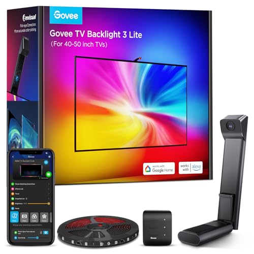 Read more about the article Govee TV Backlight 3 Lite with Fish-Eye Correction Function Sync to 40-50 Inch TVs, 7.8ft RGBICW Wi-Fi TV LED Backlight with Camera, 4 Colors in 1 Lamp Bead, Voice and APP Control, Adapter