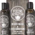 Viking Revolution – Beard Wash & Beard Conditioner Set With Argan & Jojoba Oil – Softens & Strengthens – Beard Shampoo & Conditioner – Peppermint & Eucalyptus – 150 ml x 2