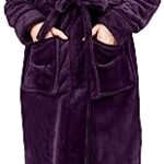 NY Threads Women Fleece Hooded Bathrobe – Plush Long Robe (Large, Plum)